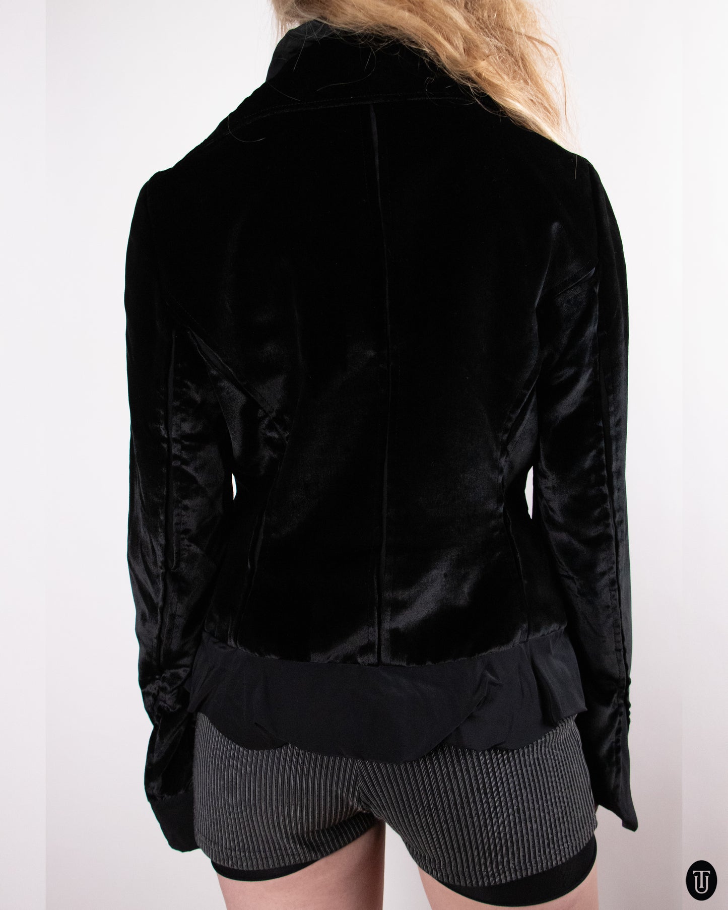 80's Yves Saint Laurent Rive Gauche Velvet Ruffled Blazer L