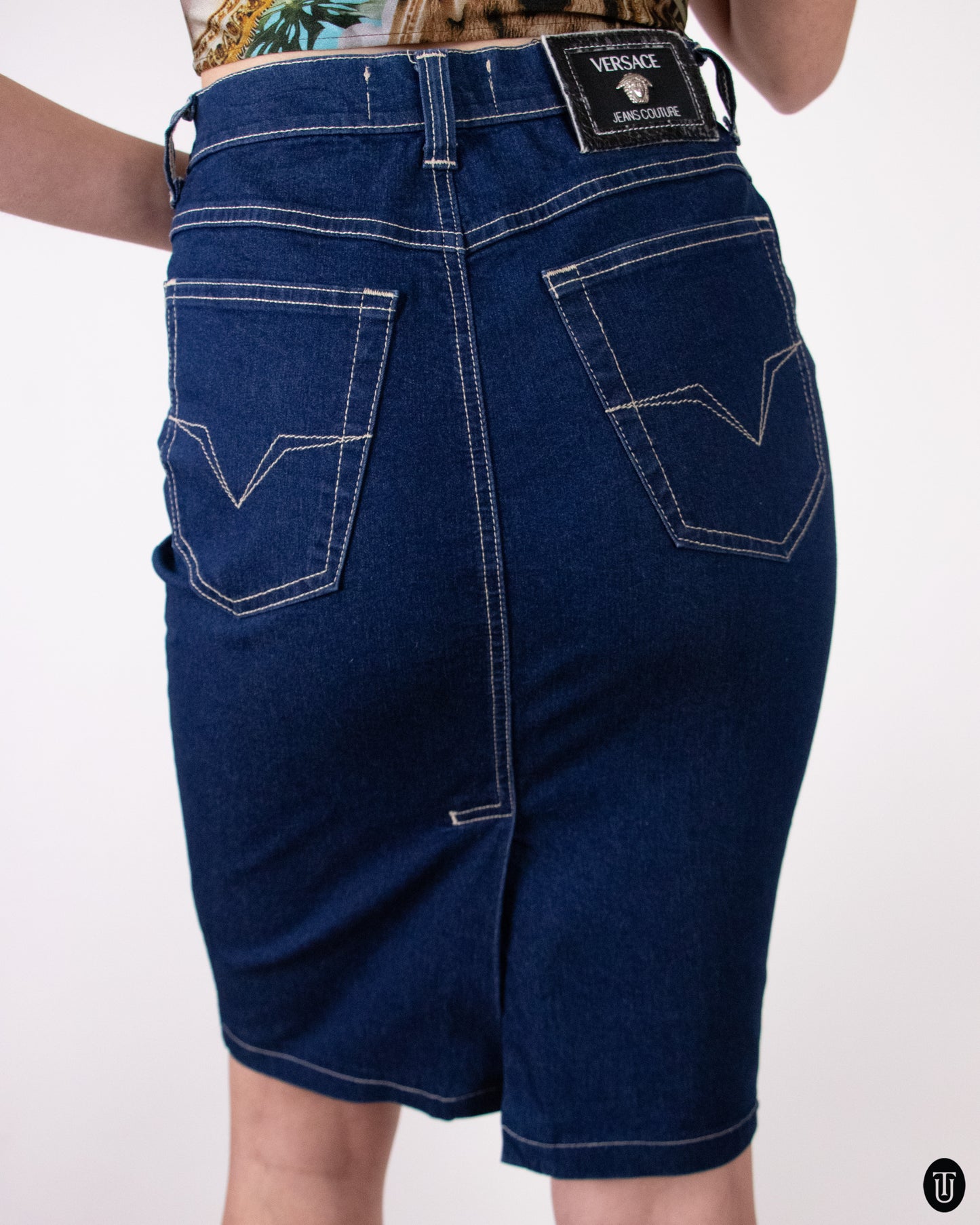 90's Versace "Jeans Couture" Denim Pencil Skirt S