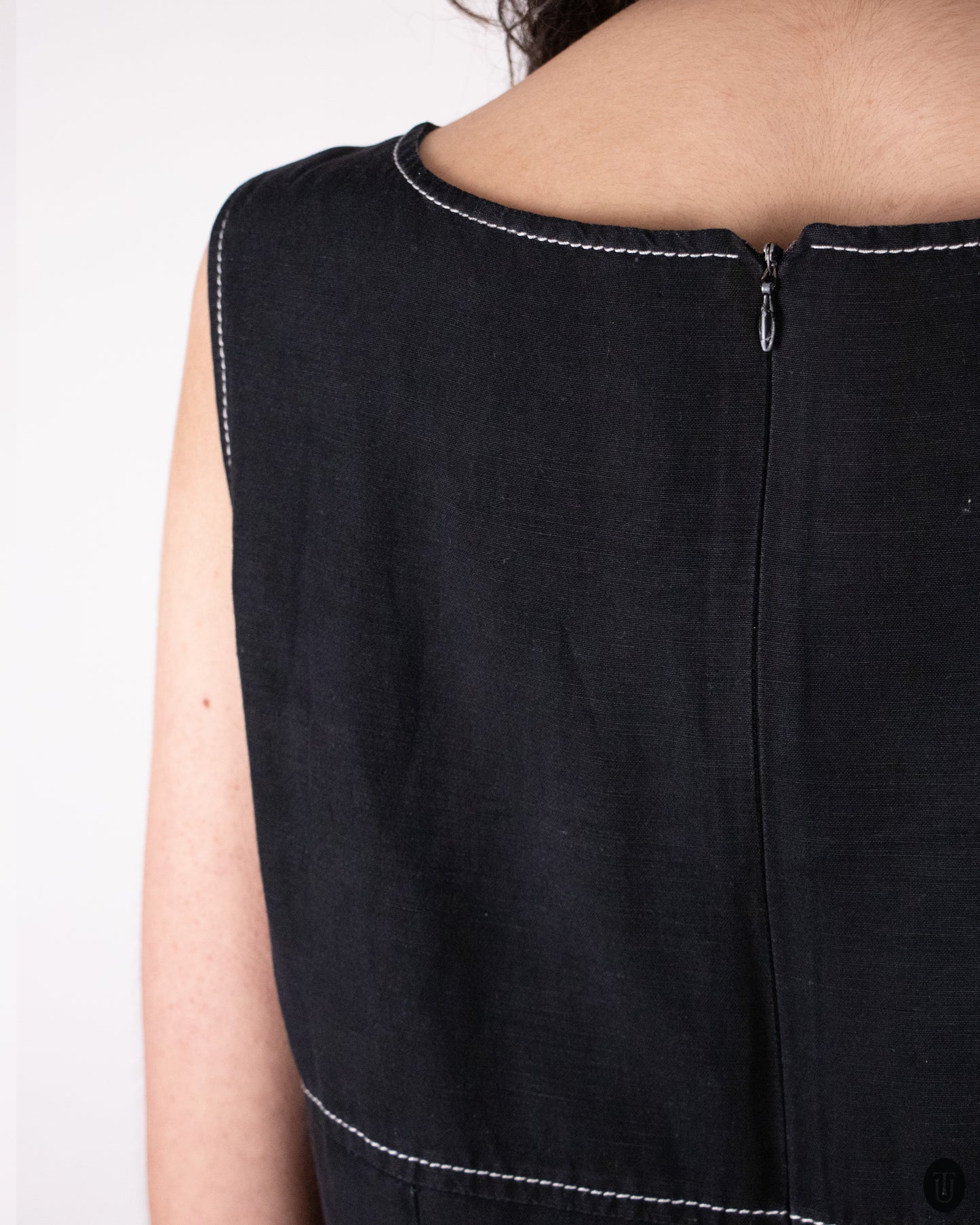 90's Pierre Cardin Black Linen Shift Dress L