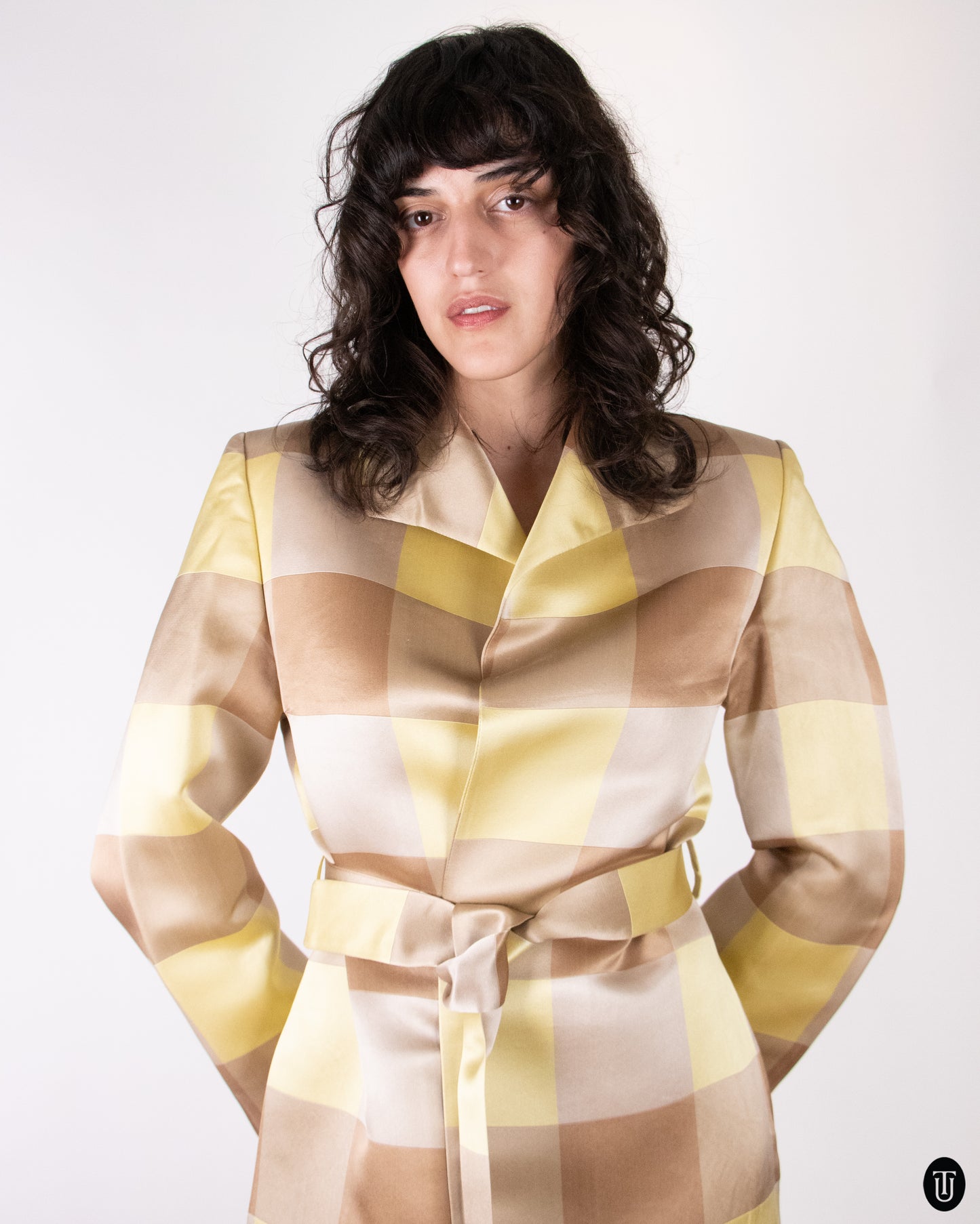 90's Gianni Versace "Couture" Silk Checkered Coat M