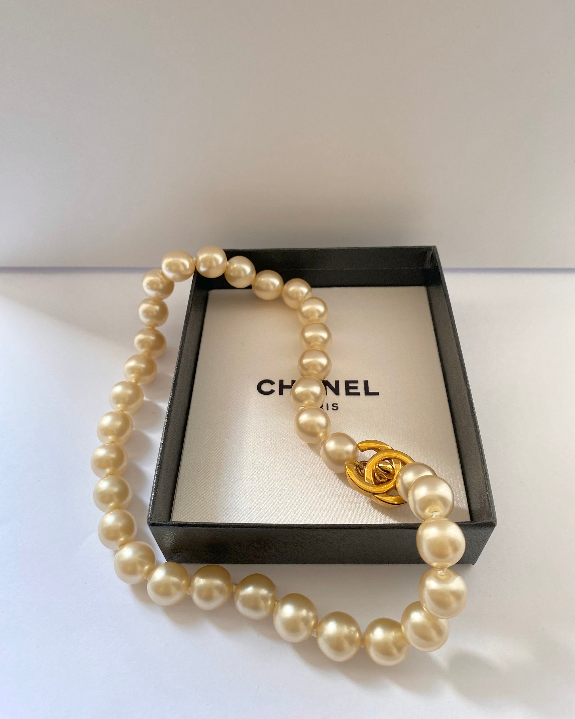 90s Chanel Mother of Pearl Logo Necklace