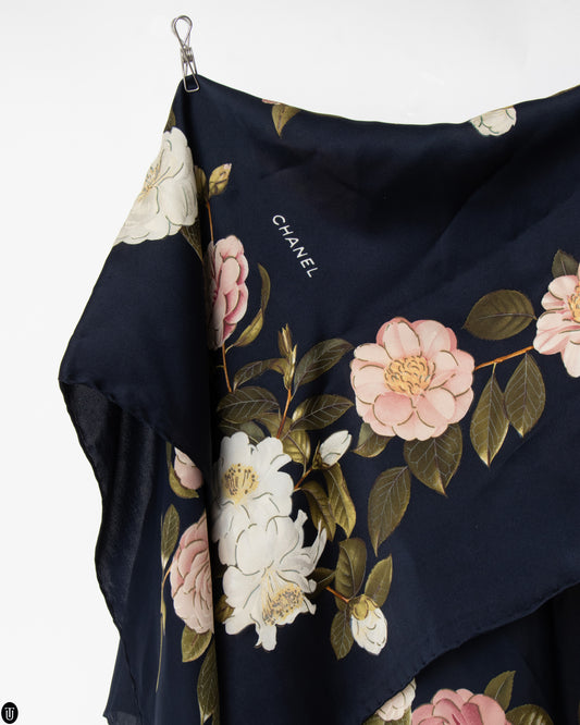 90's Chanel Silk Scarf with Rose Motif