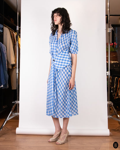 00's Jil Sander Blue Gingham Cotton Dress M