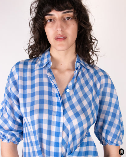 00's Jil Sander Blue Gingham Cotton Dress M
