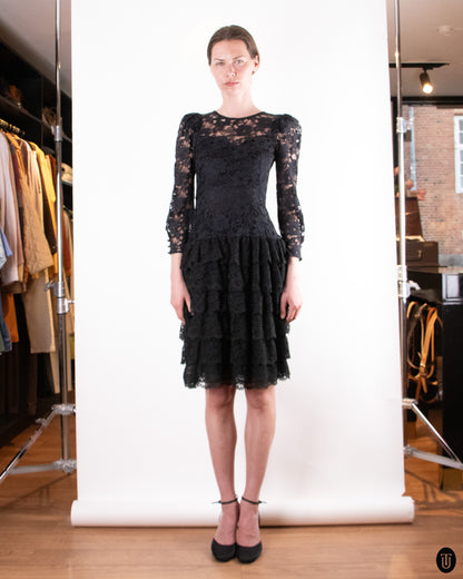 80's Ruffled Lace Party Dress S