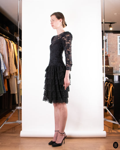 80's Ruffled Lace Party Dress S