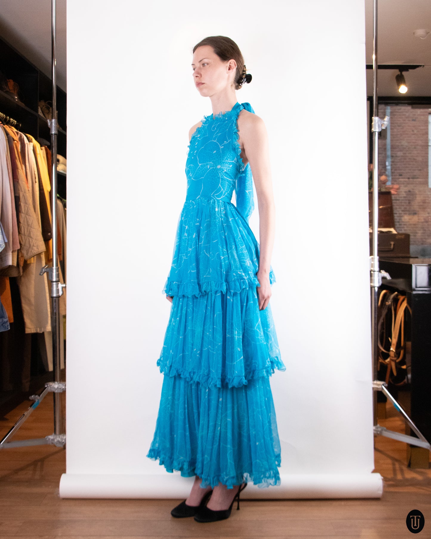 70's Valentino Boutique Tiered Evening Dress XS