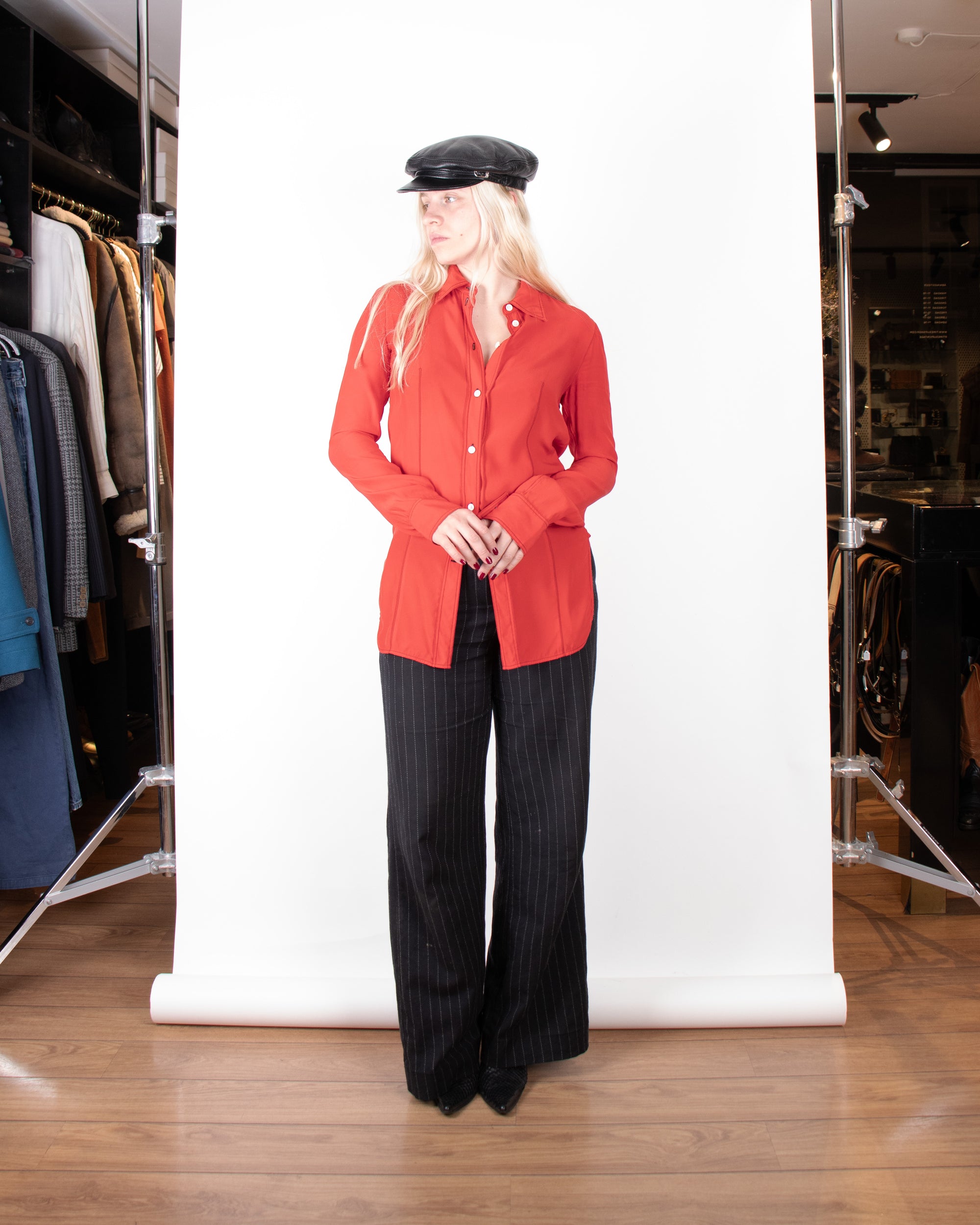 F/W 2015 Celine Phoebe Philo-Era Red Silk Shirt XS