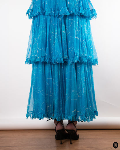 70's Valentino Boutique Tiered Evening Dress XS