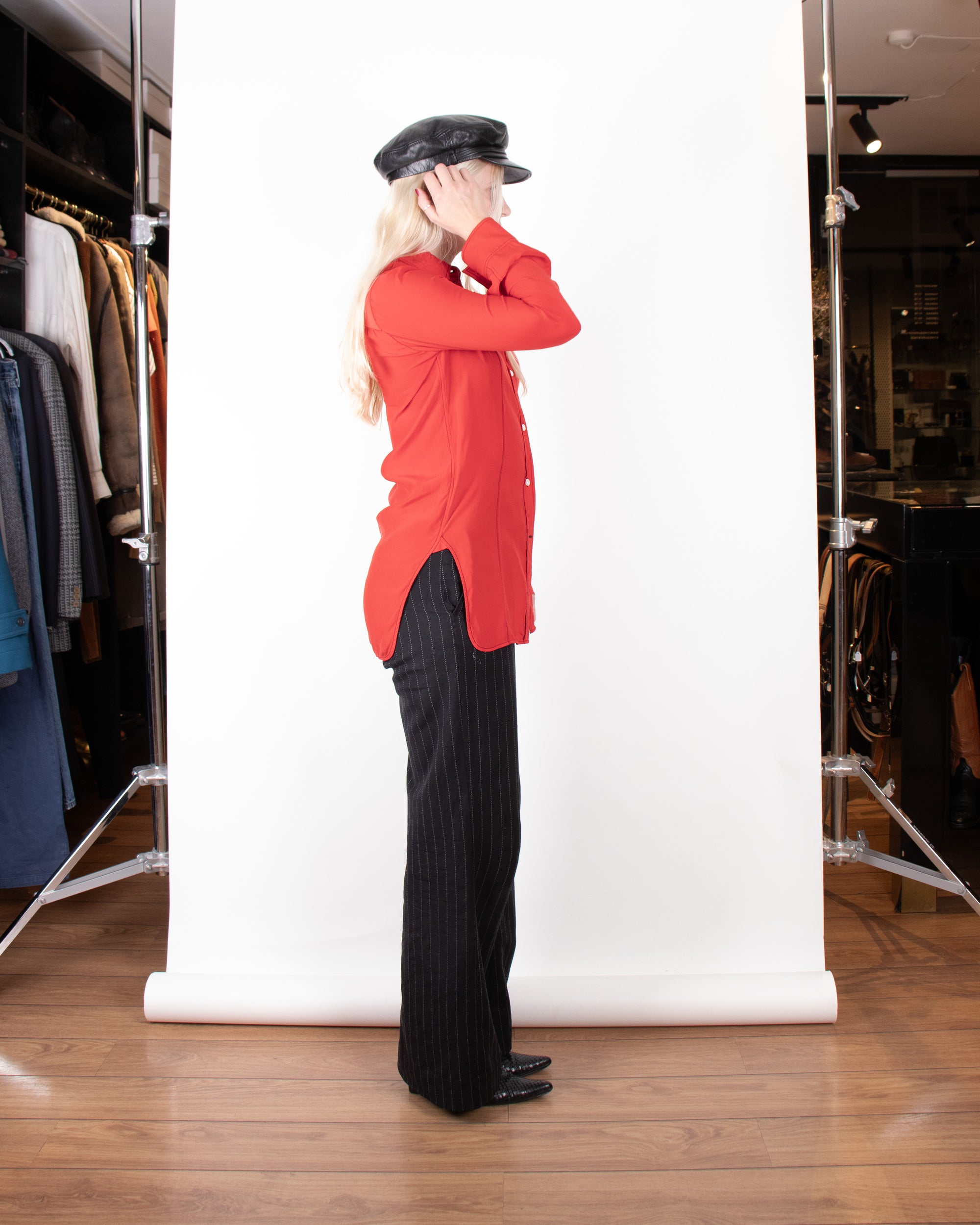 F/W 2015 Celine Phoebe Philo-Era Red Silk Shirt XS