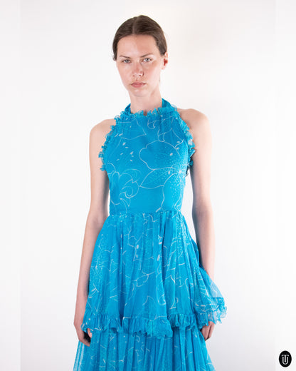 70's Valentino Boutique Tiered Evening Dress XS