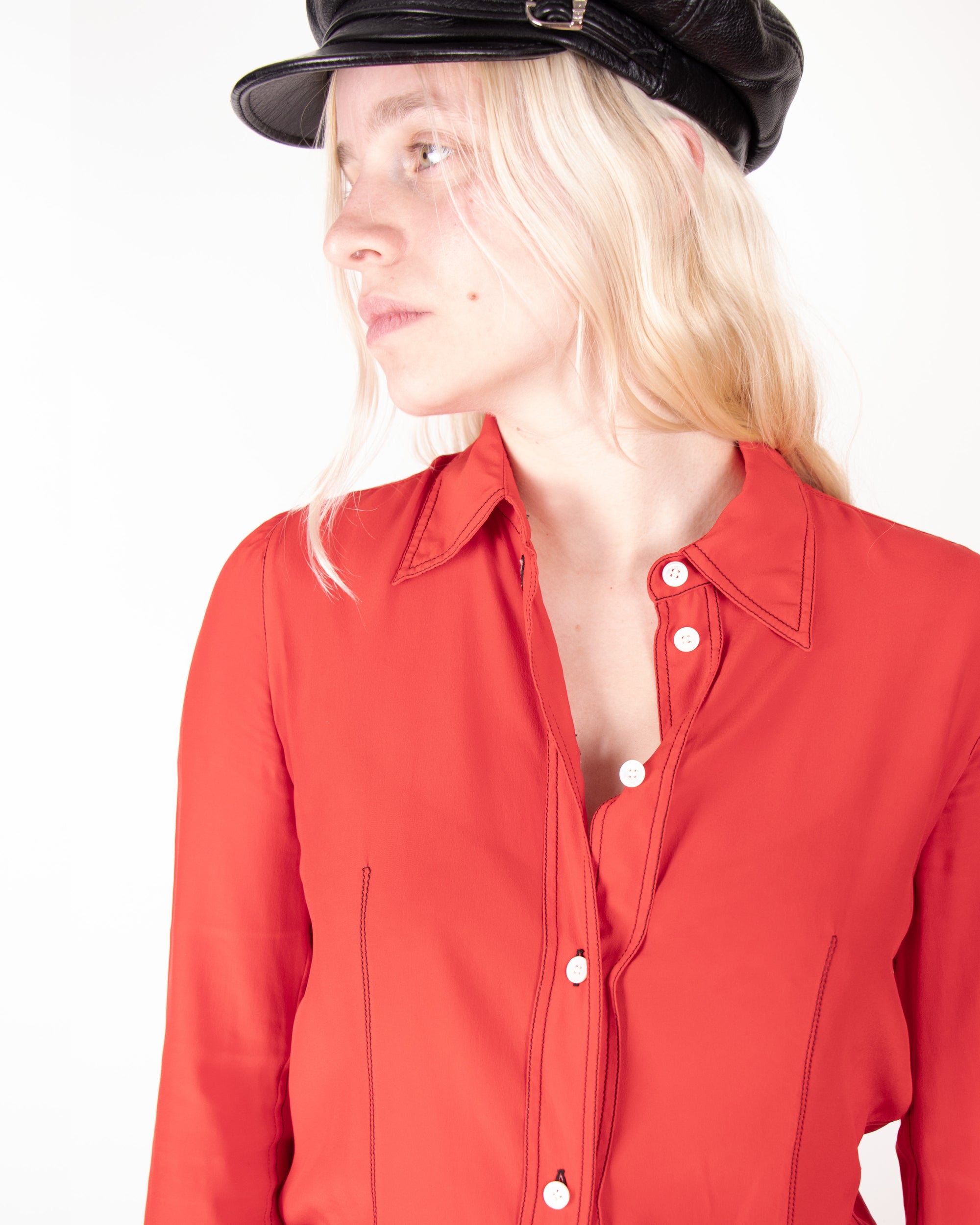 F/W 2015 Celine Phoebe Philo-Era Red Silk Shirt XS