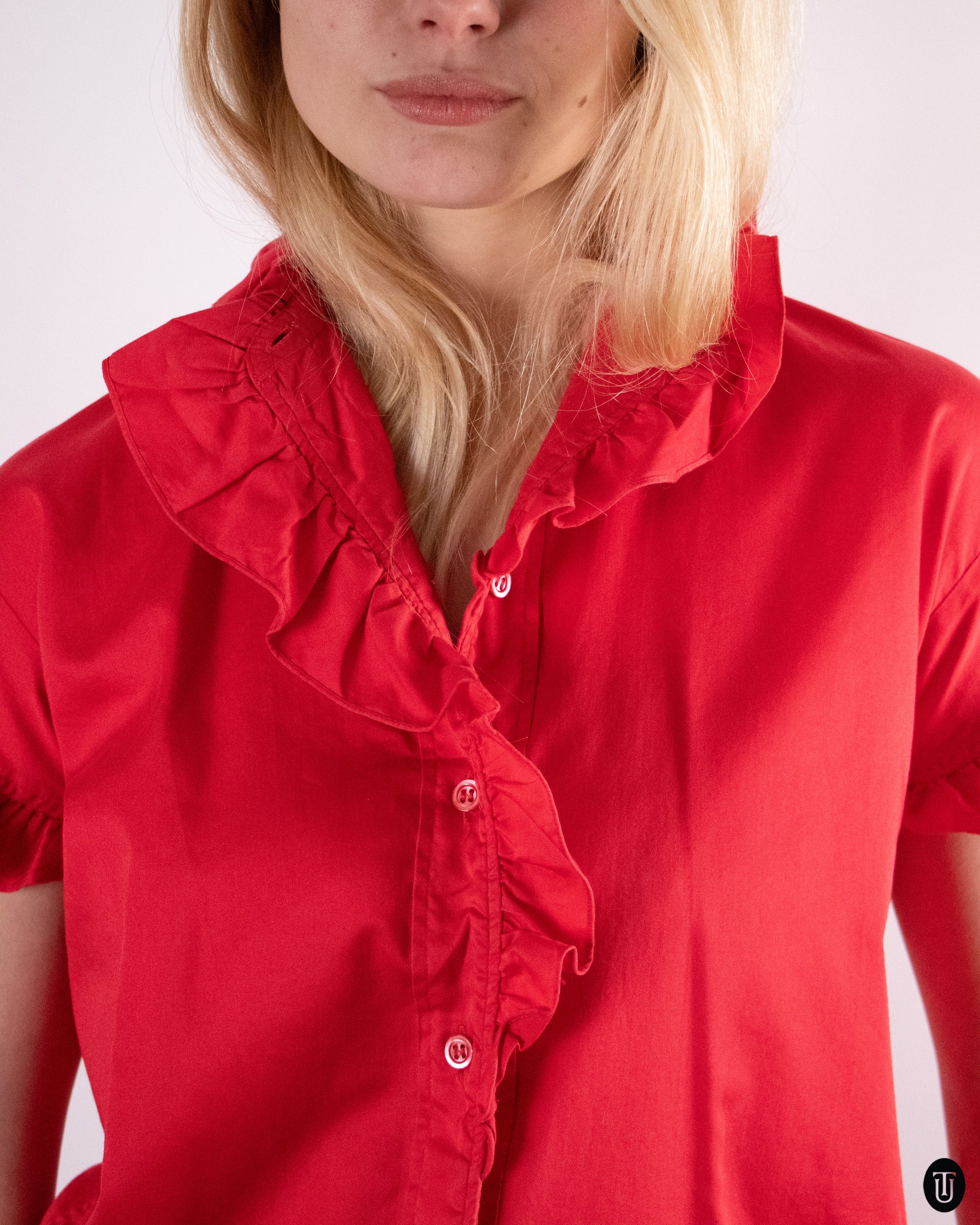70's Red Yves Saint Laurent Cotton Blouse M
