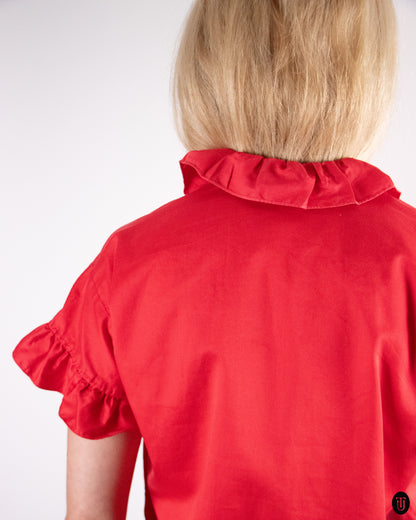 70's Red Yves Saint Laurent Cotton Blouse M