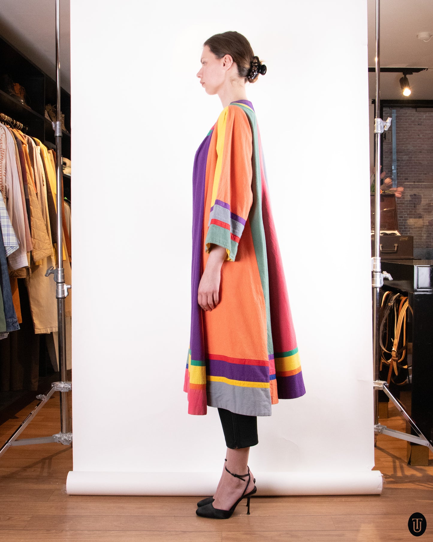 70's Rainbow Woven Cotton Cape S