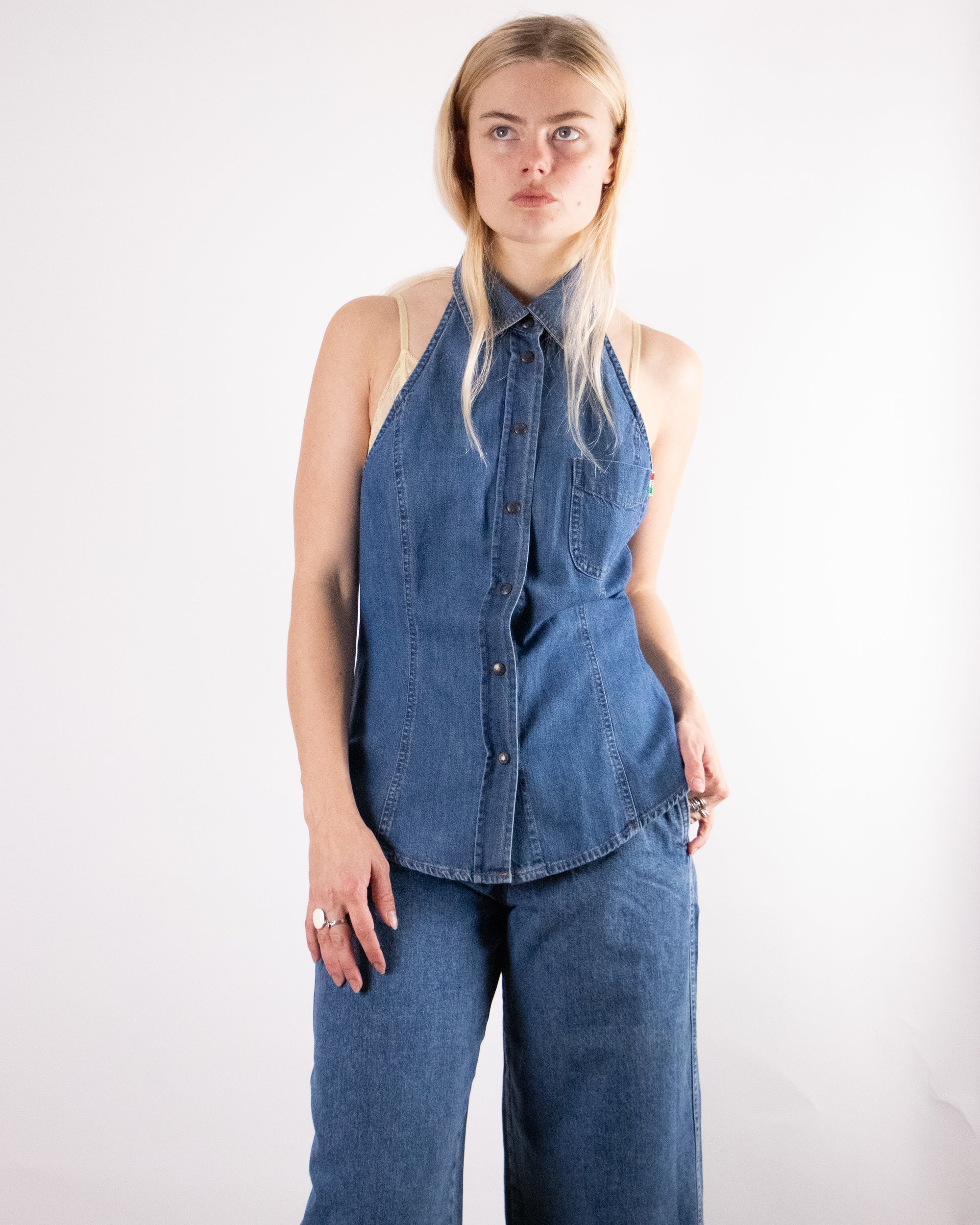 90's Moschino Denim Halter Top M