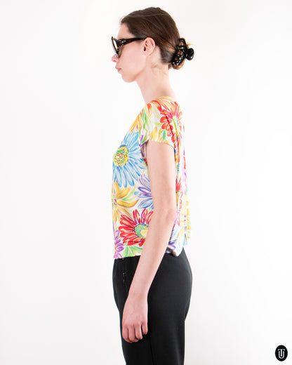 90's Blumarine Floral Silk Blend Crystal Top S