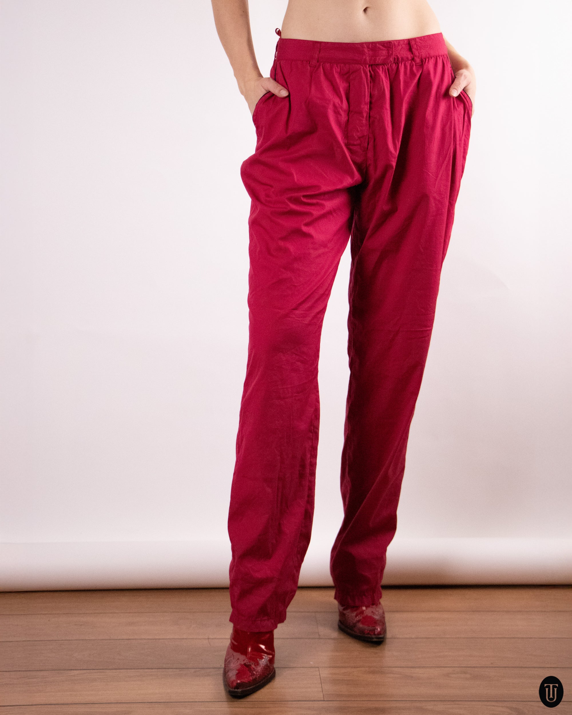 00's Deep Red Prada Trousers M