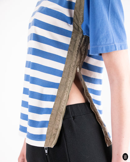80's Iceberg Striped Zip-Panel Cotton T-shirt S