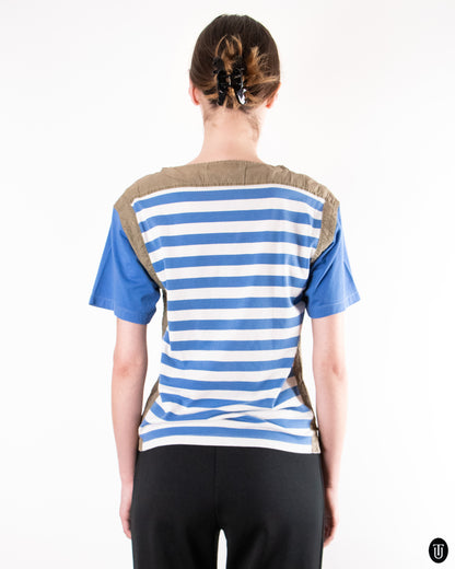 80's Iceberg Striped Zip-Panel Cotton T-shirt S