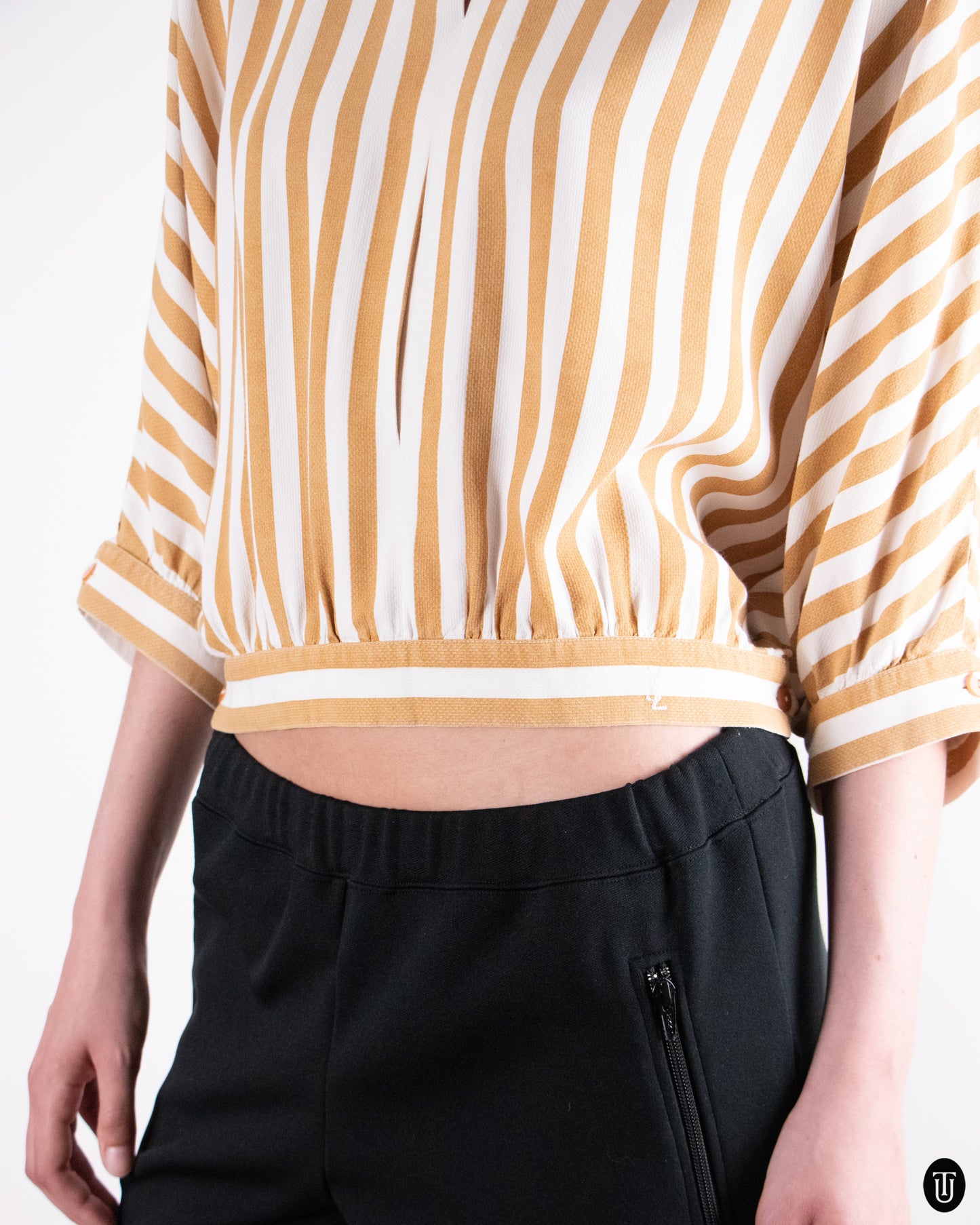 70's Yves Saint Laurent "Cowear" Striped Cotton Top S