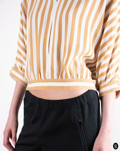 70's Yves Saint Laurent "Cowear" Striped Cotton Top S