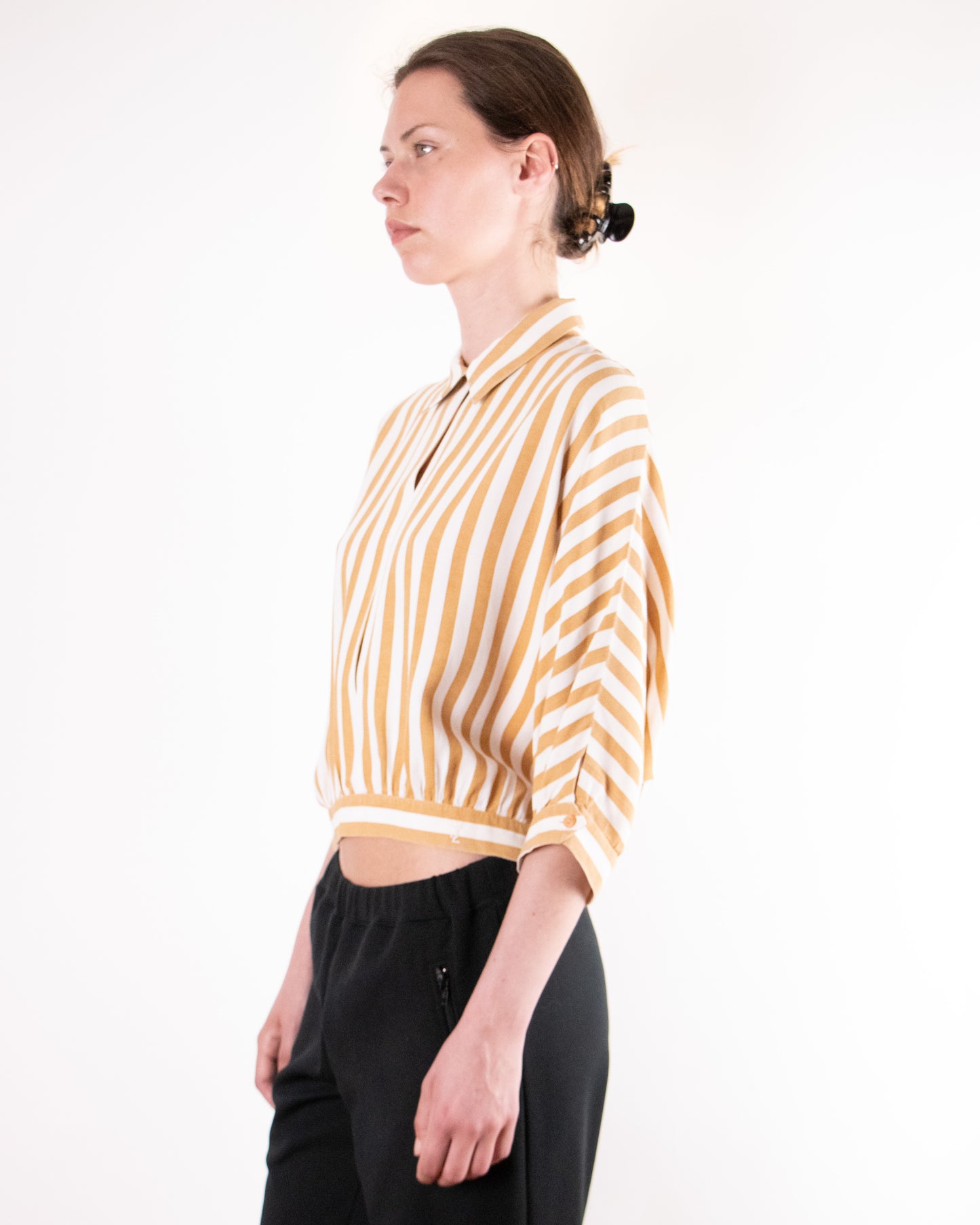 70's Yves Saint Laurent "Cowear" Striped Cotton Top S