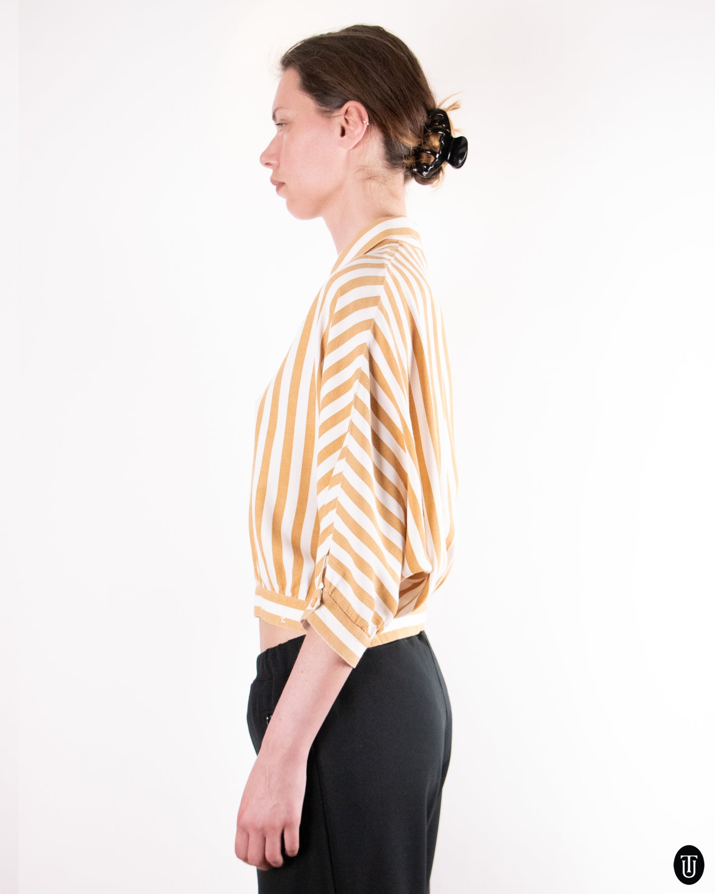 70's Yves Saint Laurent "Cowear" Striped Cotton Top S