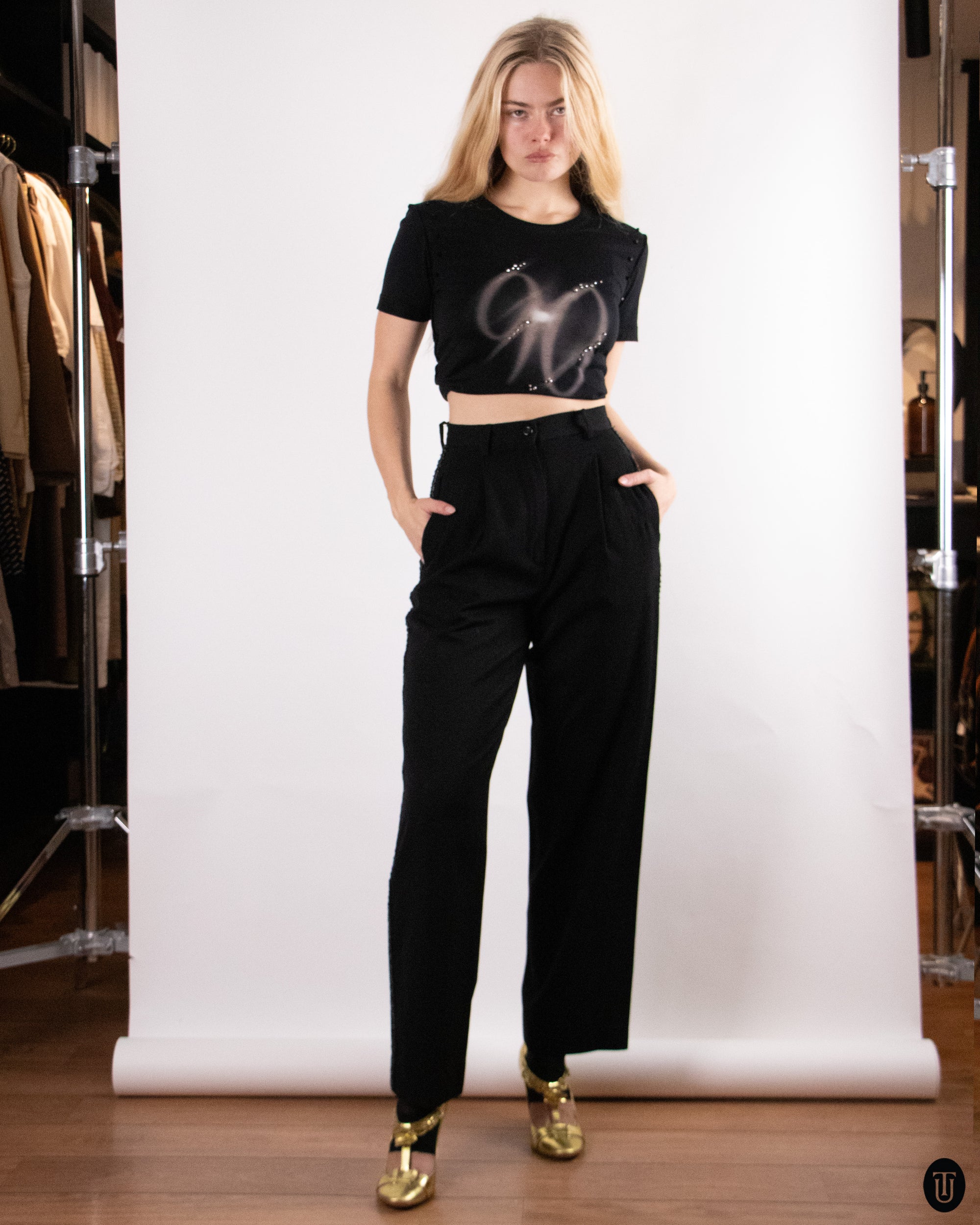 90's Valentino Wool Pants with Glitter Panels M