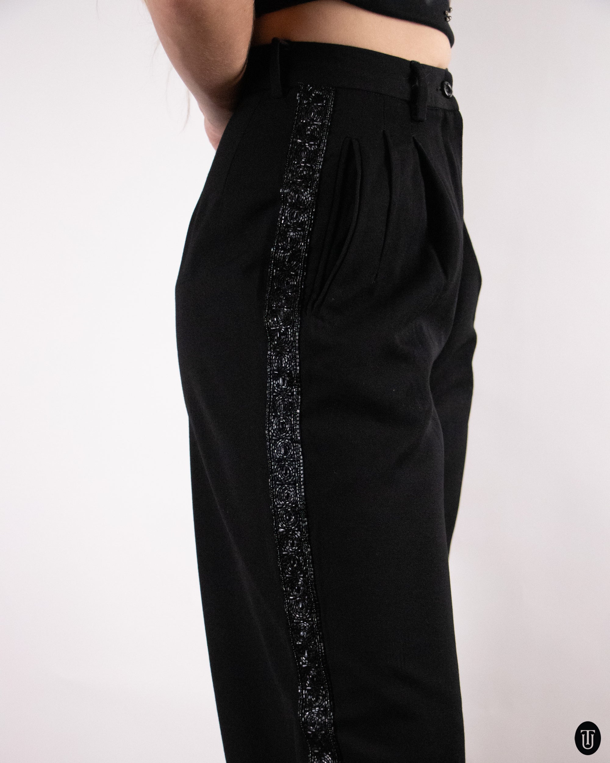 90's Valentino Wool Pants with Glitter Panels M