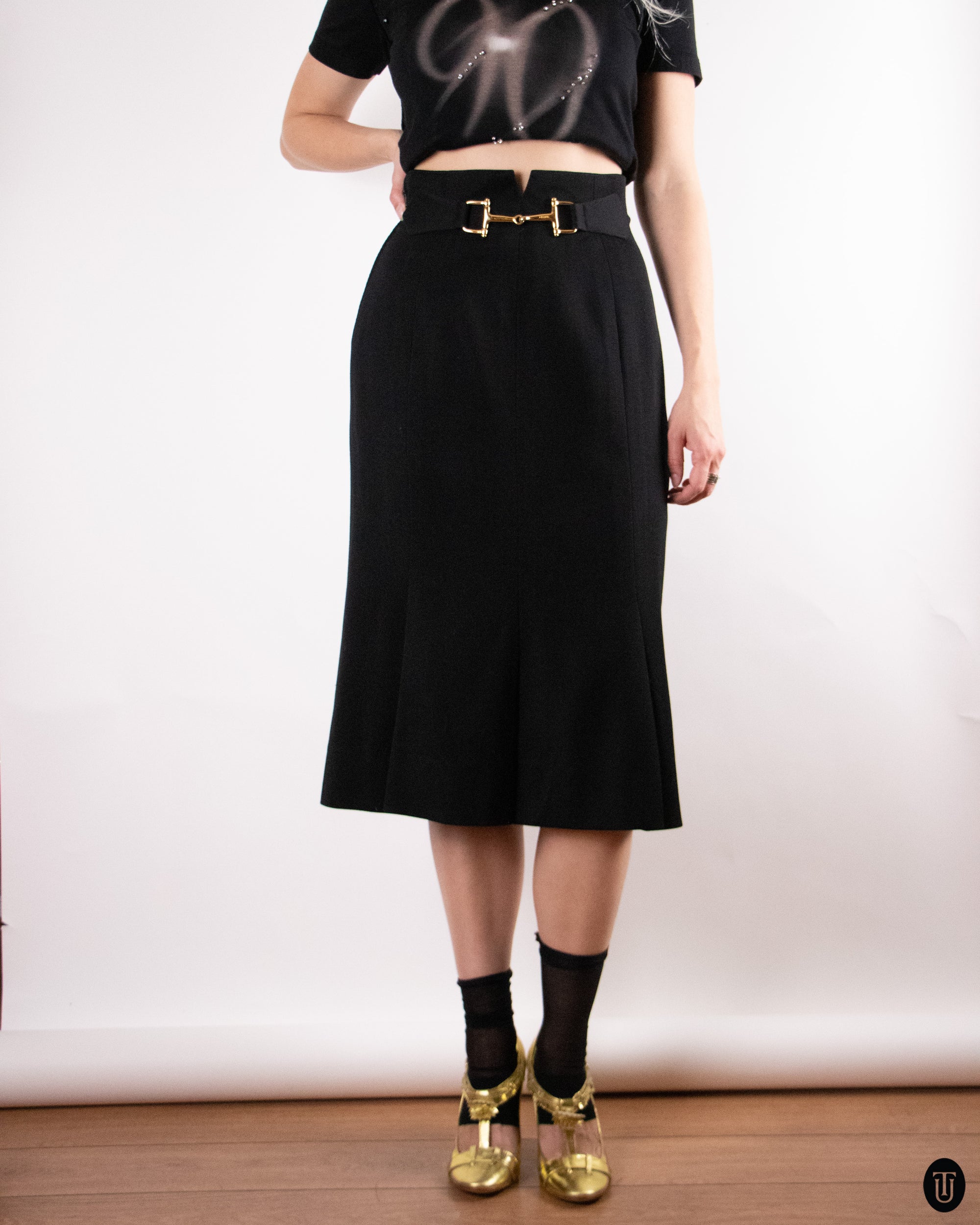 70's Celine Wool Soft Pleat Skirt XS