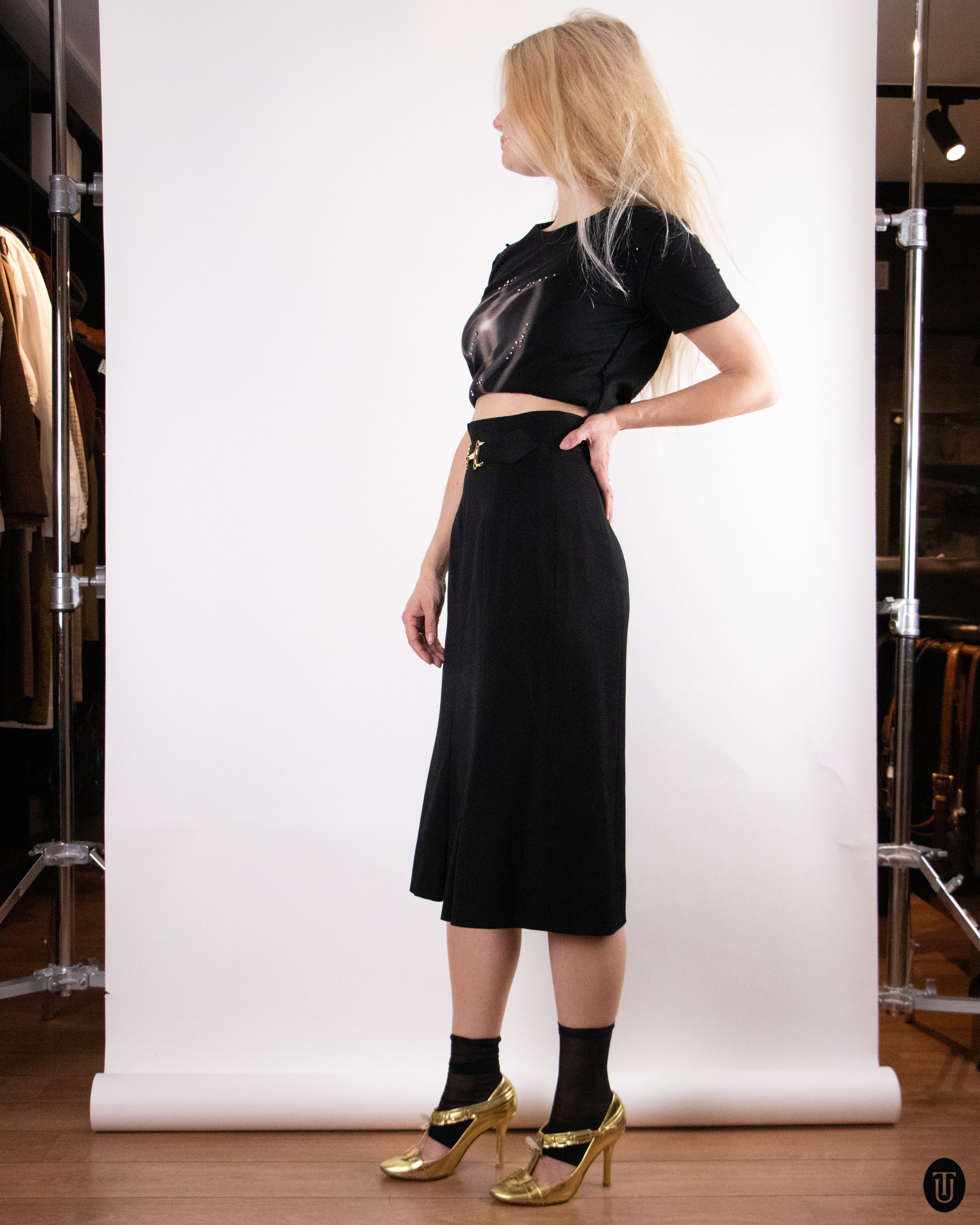 70's Celine Wool Soft Pleat Skirt XS