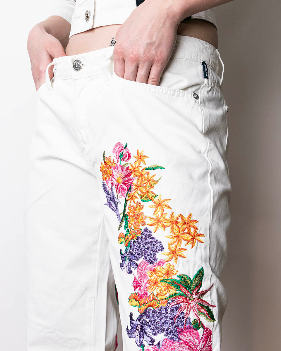 2000s Versace Jeans Floral Embroidered Jeans L