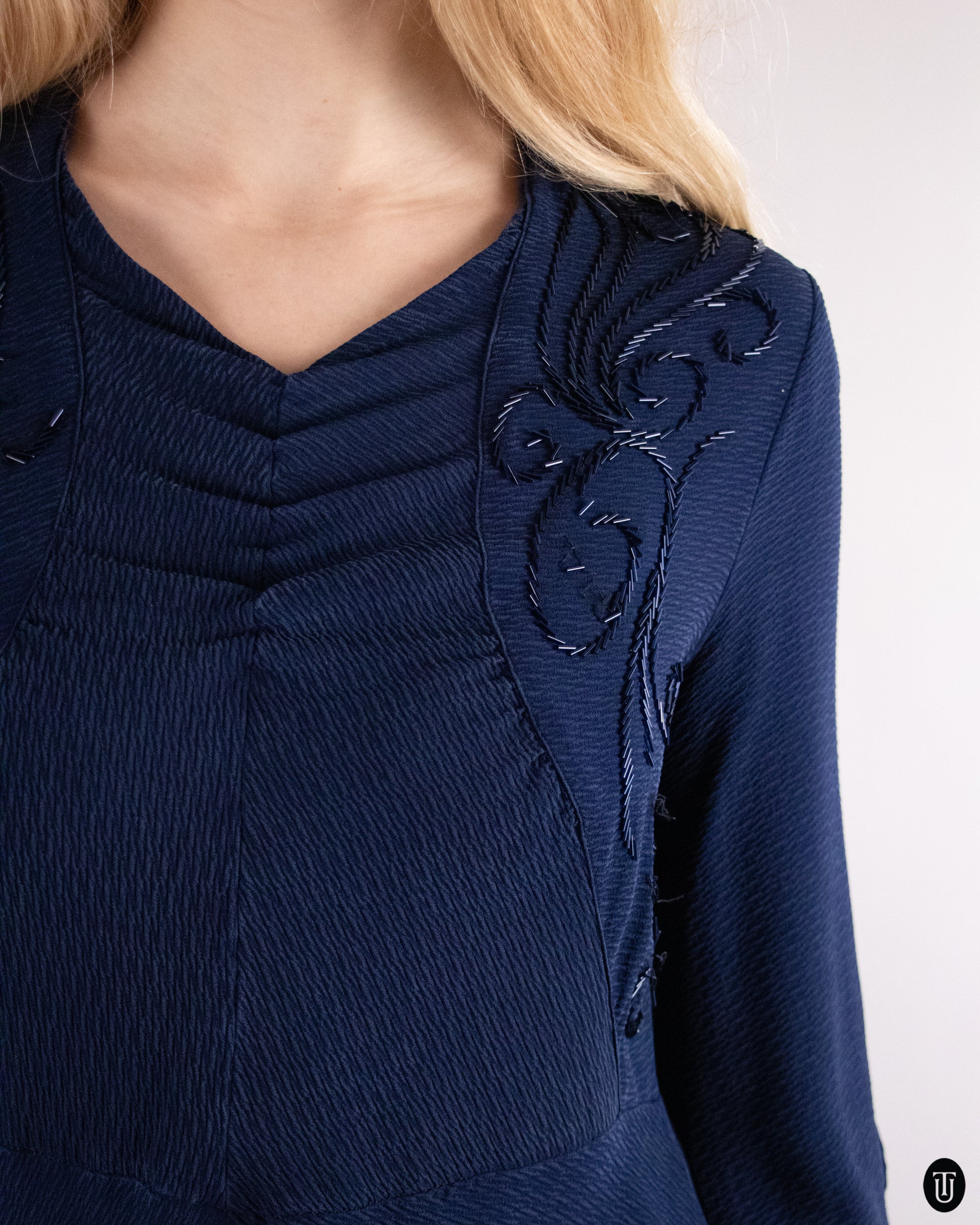 40's Vintage Blue Embellished Silk Gown M