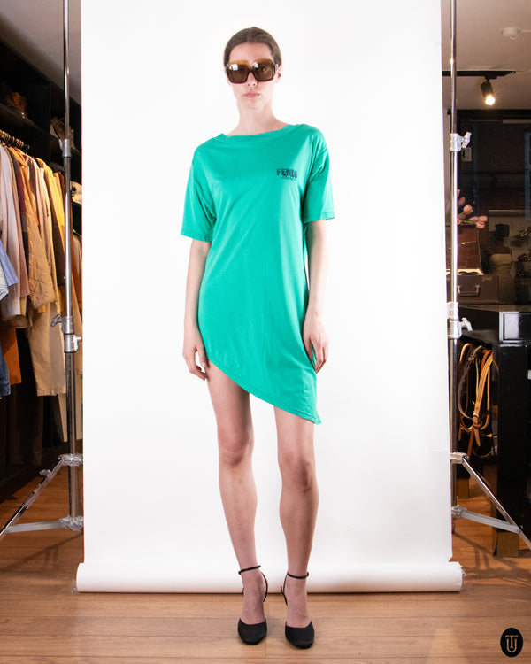 90's Fendi Turquoise Green Cotton T-shirt Dress S