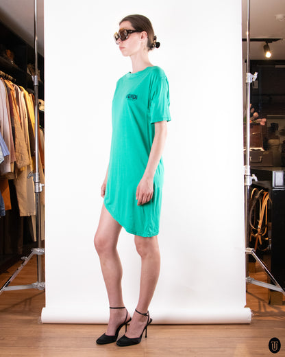 90's Fendi Turquoise Green Cotton T-shirt Dress S
