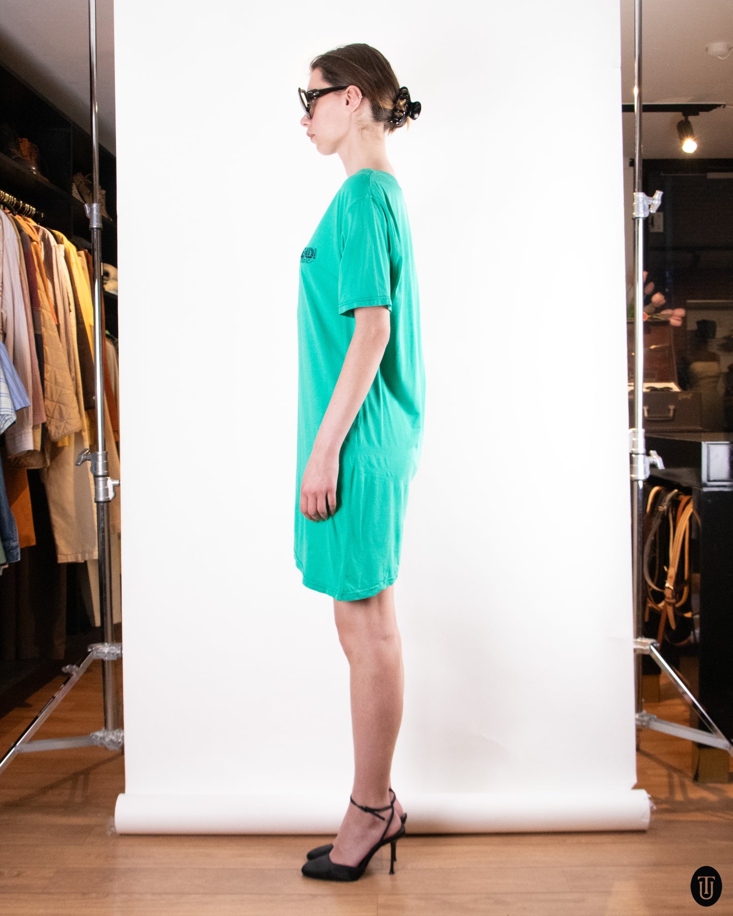 90's Fendi Turquoise Green Cotton T-shirt Dress S
