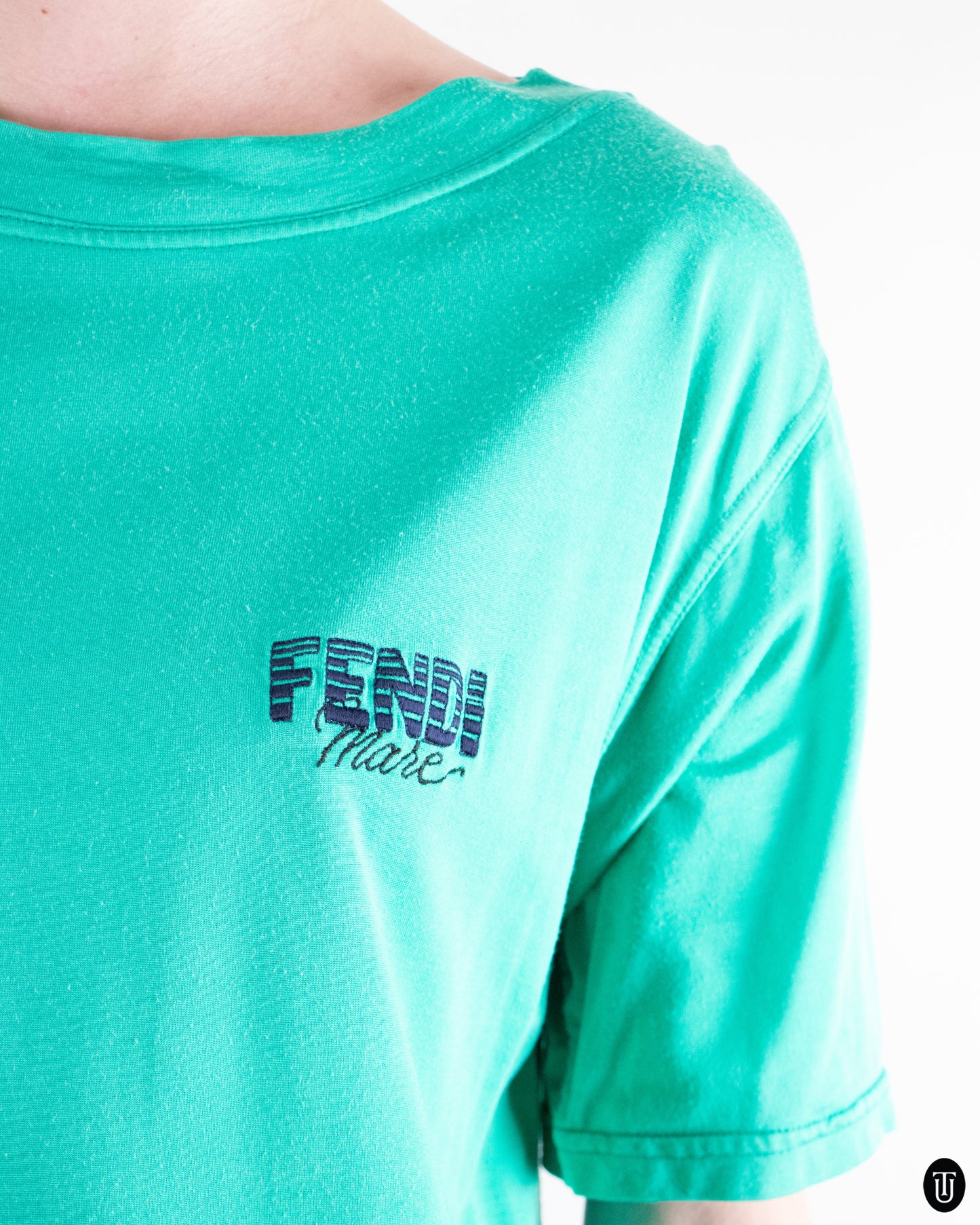 90's Fendi Turquoise Green Cotton T-shirt Dress S