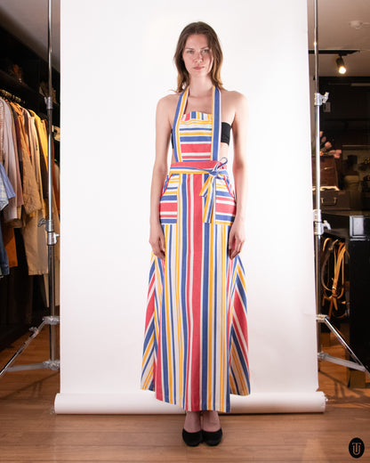 70's En Rikke Model Striped Apron Dress M