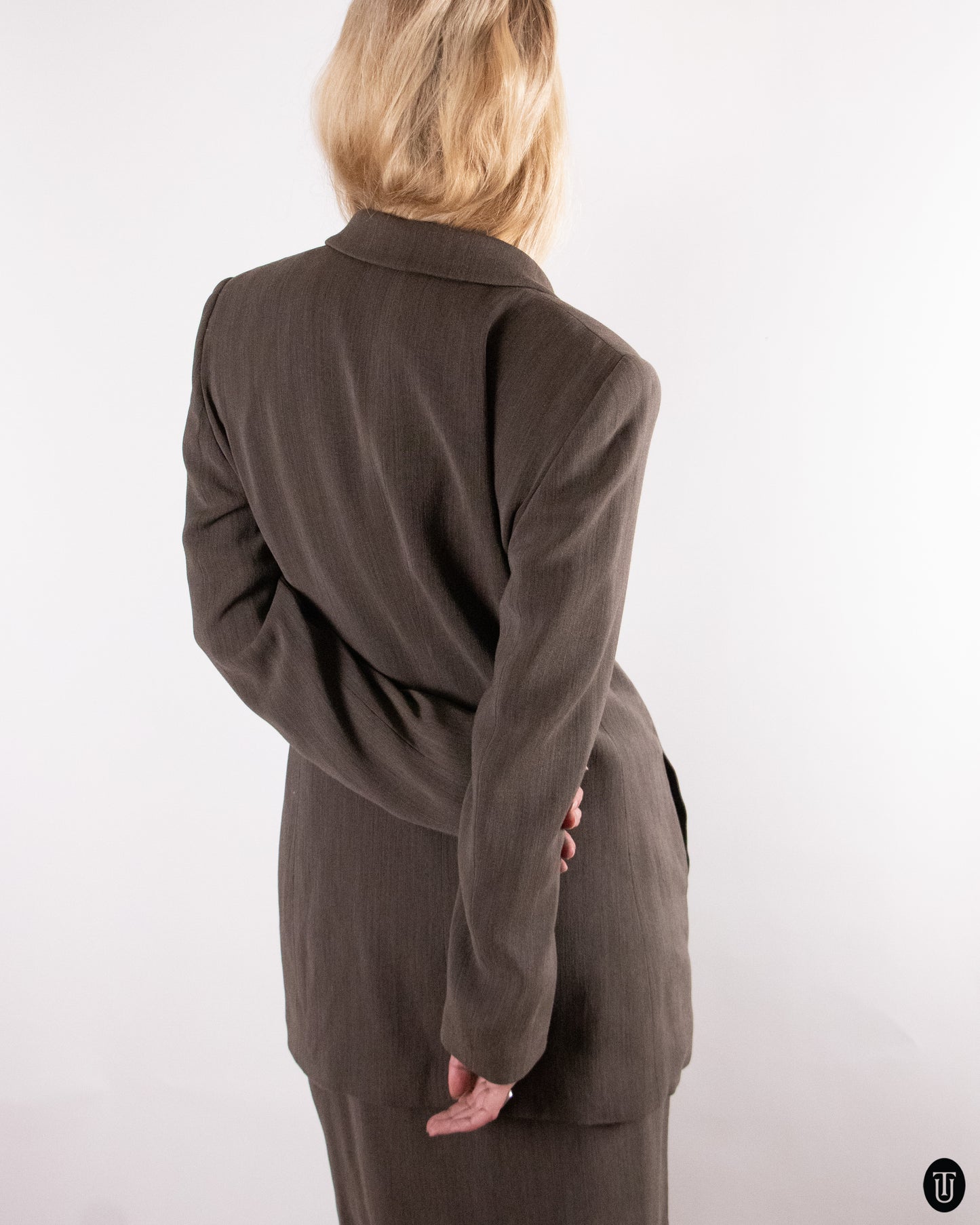 90's Giorgio Armani Skirt Suit in Brown Wool S