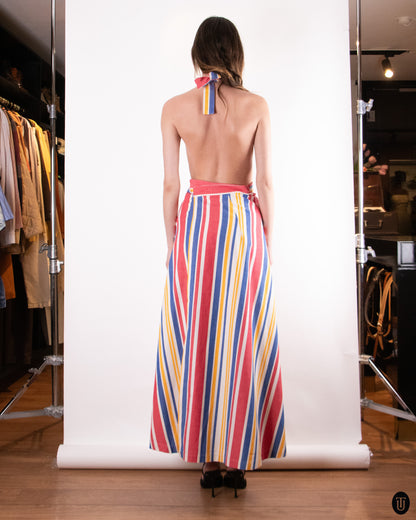 70's En Rikke Model Striped Apron Dress M