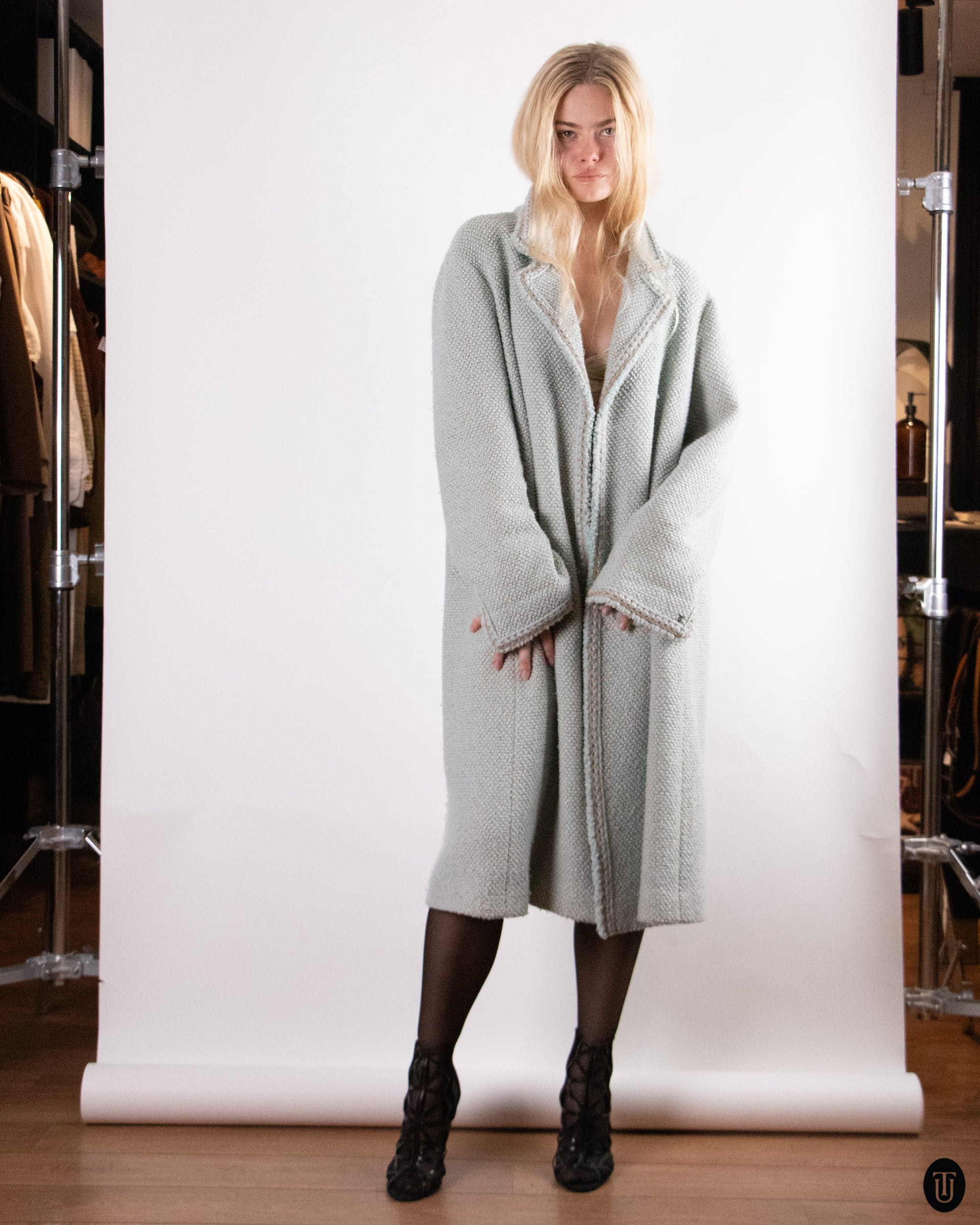 00's Chanel Wool Coat in Baby Blue L