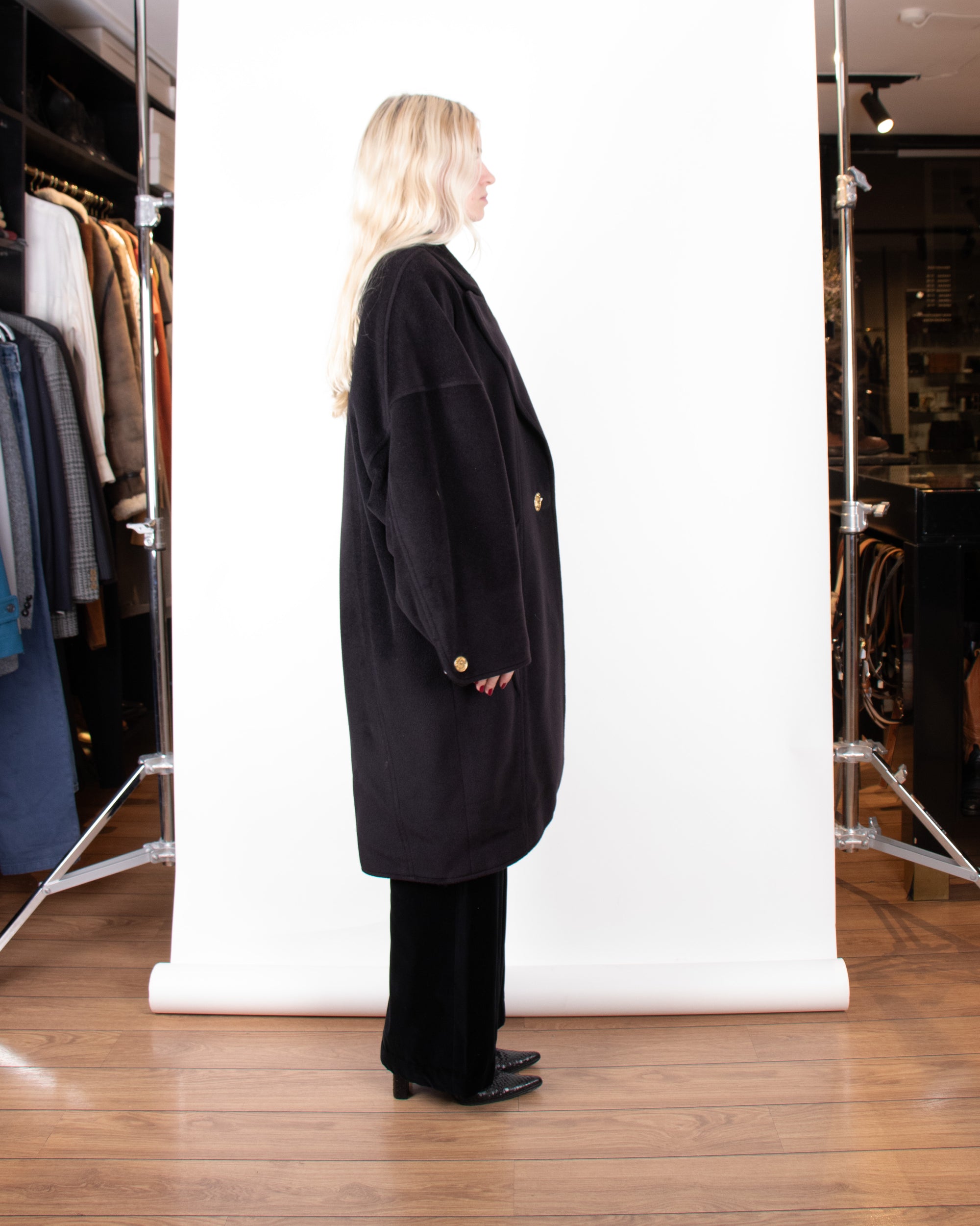 1980s Chanel Black Cashmere Coat M