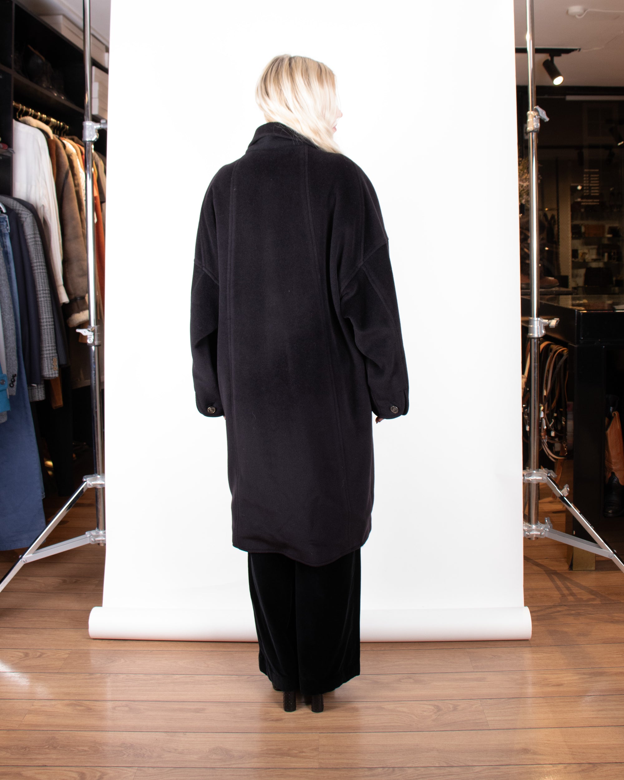 1980s Chanel Black Cashmere Coat M