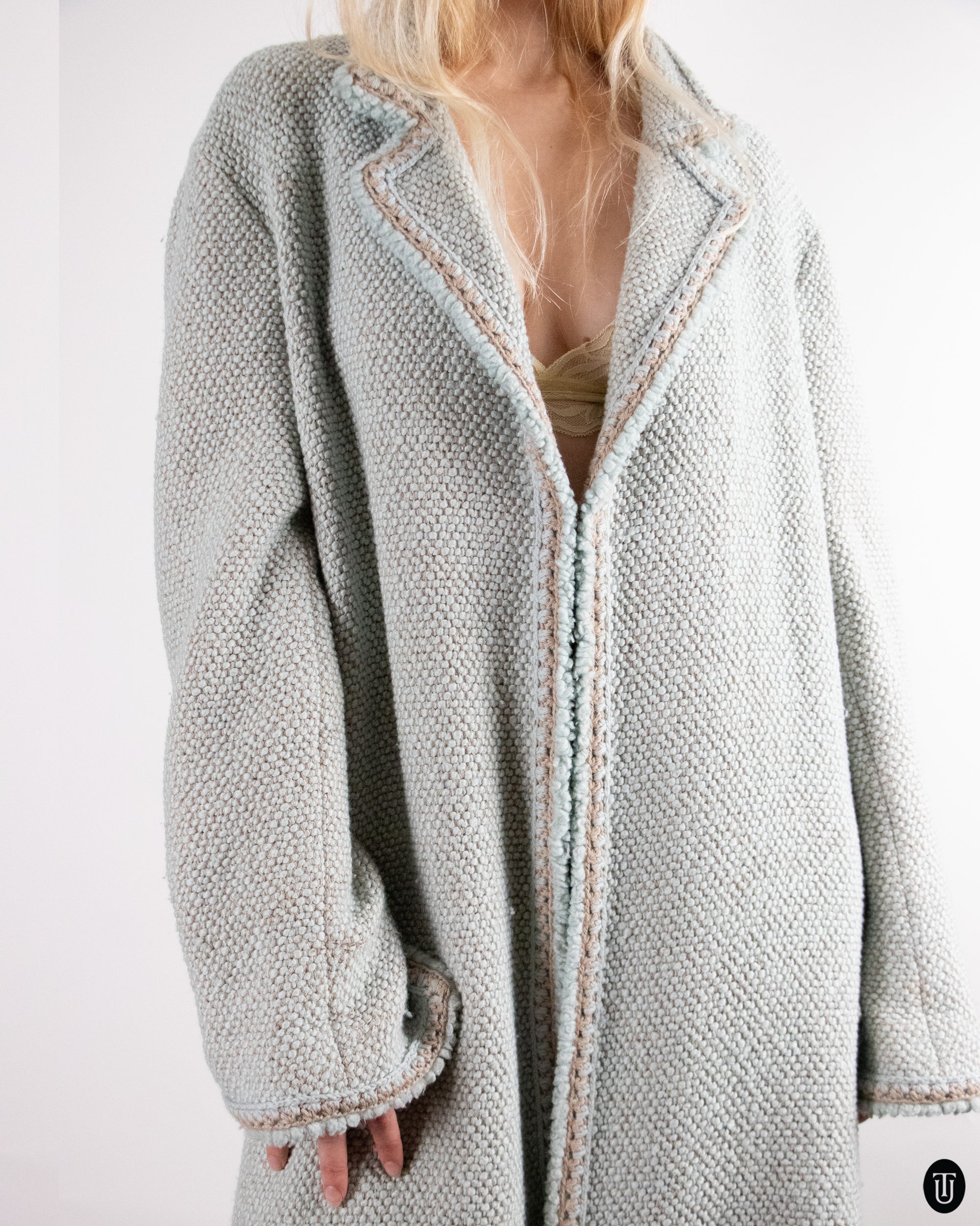 00's Chanel Wool Coat in Baby Blue L