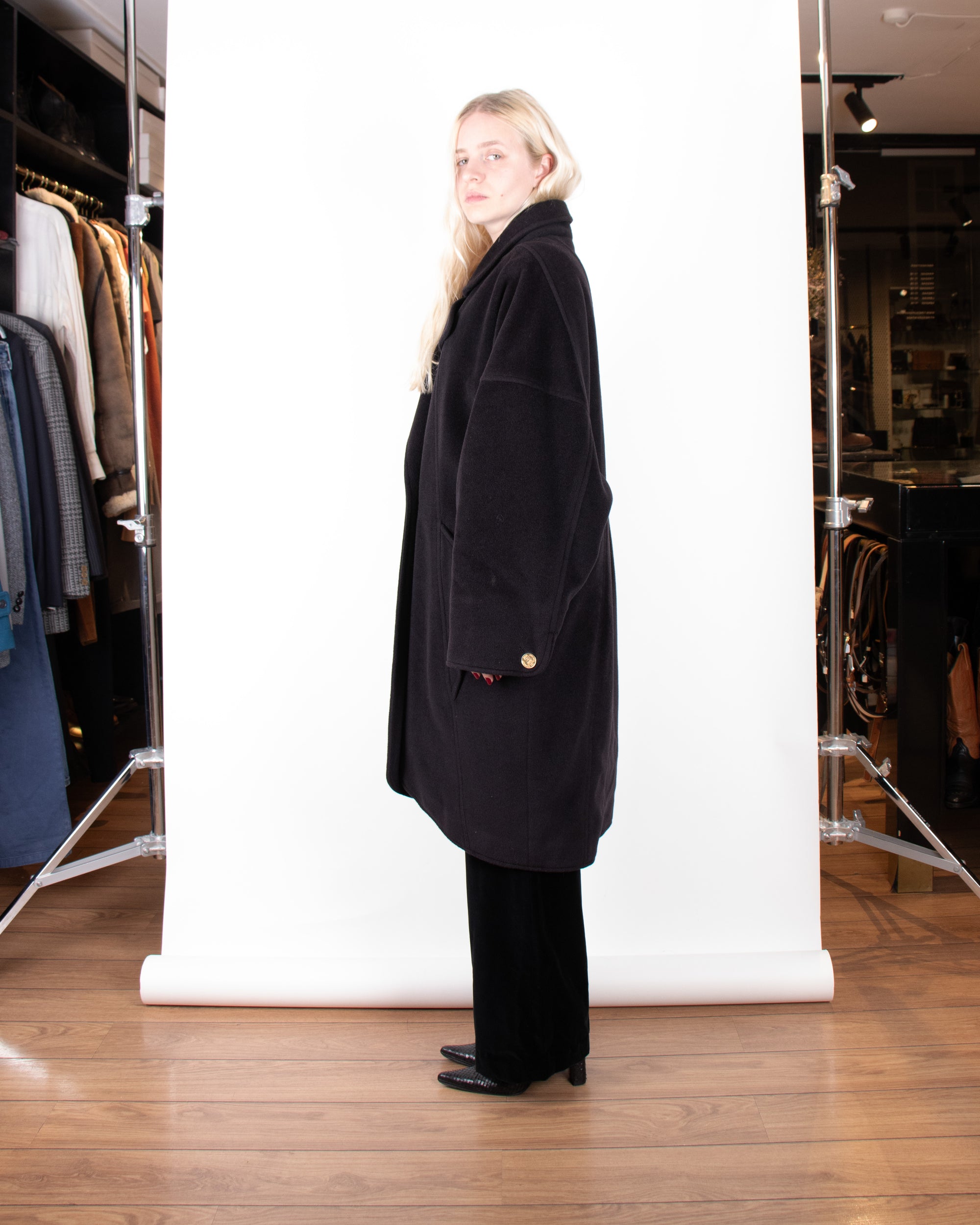 1980s Chanel Black Cashmere Coat M