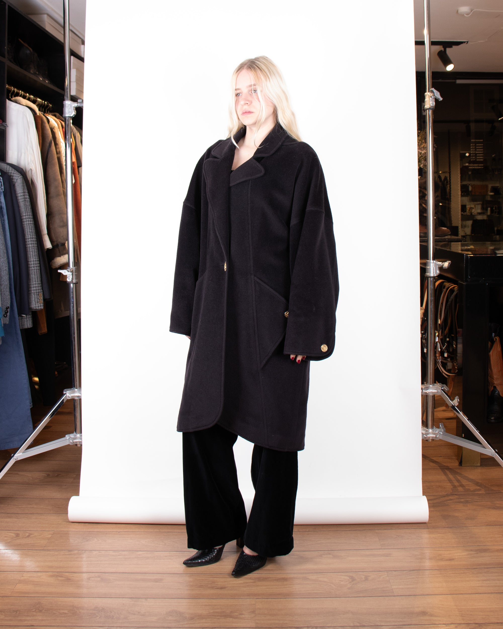 1980s Chanel Black Cashmere Coat M