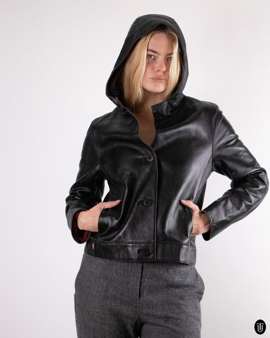 00's Levi's Hooded Leather Jacket M