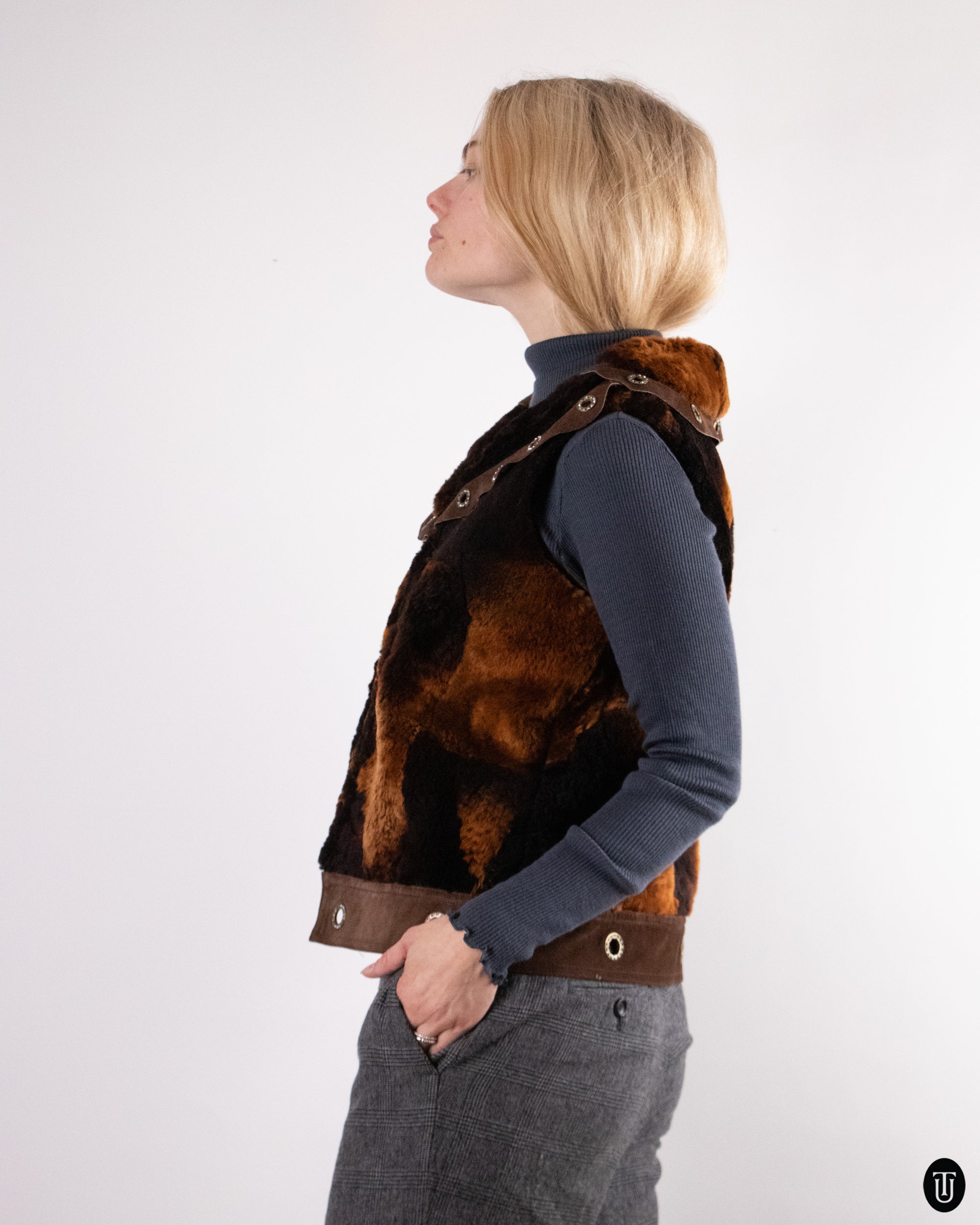 90's Shearling Studded Fur Vest S