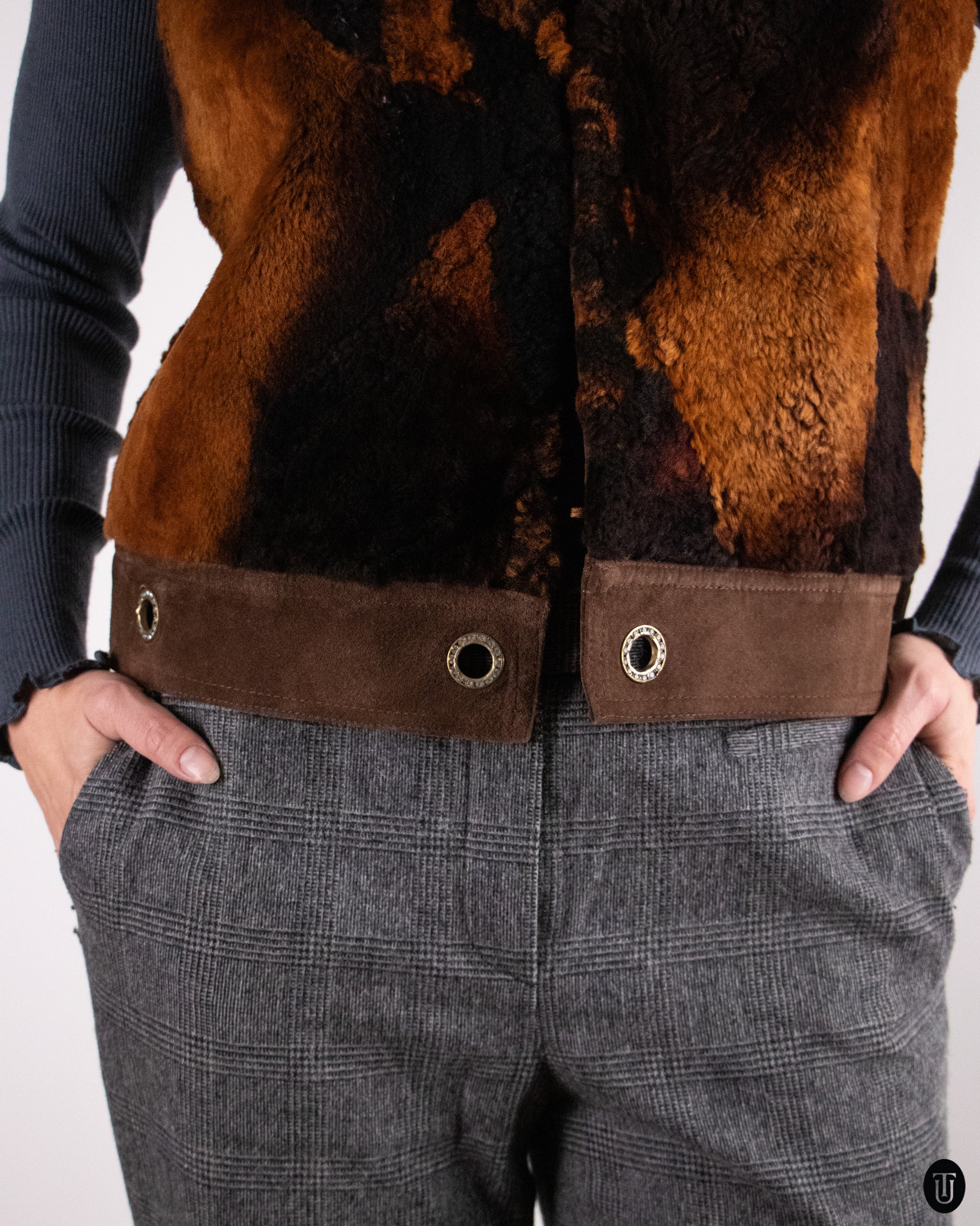 90's Shearling Studded Fur Vest S